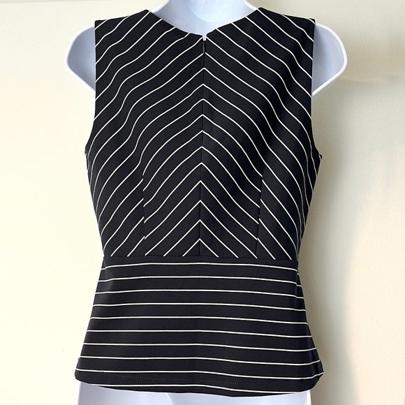 Ann Taylor Petite - Striped Ponte Peplum Career Top - Picture 2 of 5